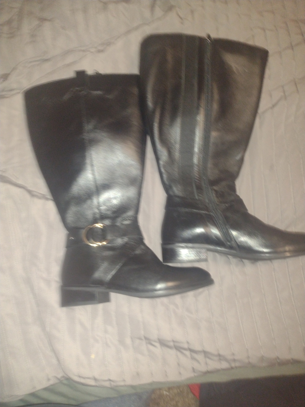 Women's Black Leather Knee-High Riding Boot with Side Buckle